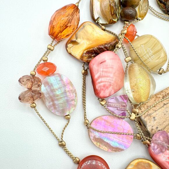 Lia Sophia Maggie Shell Gemstone Glass Bead Long Station Necklace Boho Beach 38” - Picture 7 of 14